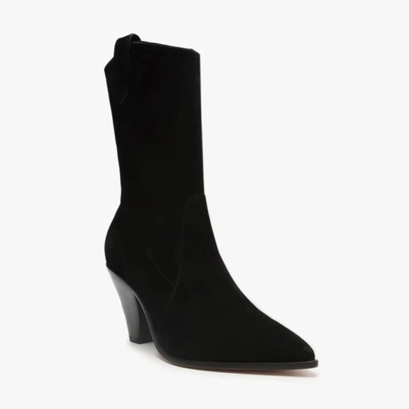 SCHUTZ Shoes - Schutz Mackie Black Nubuck Leather Mid-Calf Pointed Toe Boots 8.5 New